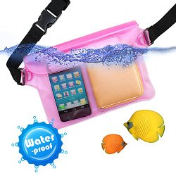 MAOZUA PVC Waterproof Pouch Bag Protective Pouch with Adjustable Waist Belt for Diving Swimming Rafting Boating (PINK)