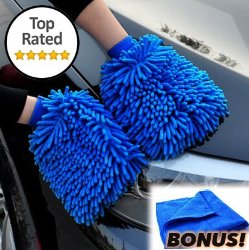 Premium Wash Mitt (2-pack) with FREE POLISHING CLOTH, Double Sided – Ultra-soft, Super Absorbent – Universal One Size Fits All Wash Glove