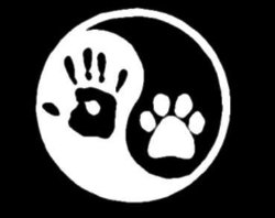 Ying yang human hand dog paw hunter vinyl window decal sticker.