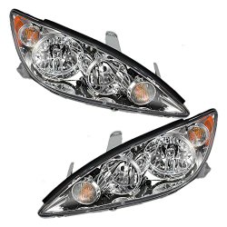 Driver and Passenger Headlights Headlamps with Chrome Trim Replacement for Toyota 8115006180 8111006180