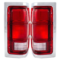 Driver and Passenger Taillights Tail Lamps with Red Trim & Chrome Housing Replacement for Dodge Pickup Truck SUV 55054795 55054794