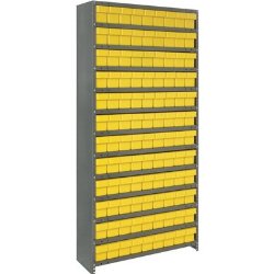 Quantum Storage Closed Shelving System With Super Tuff Drawers – 12in. x 36in. x 75in. Rack Size, Yellow Bins