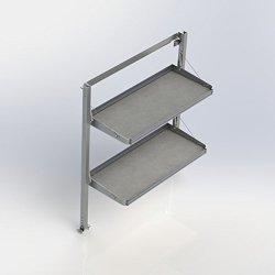 Ranger Design.Fold-Away shelving unit with 2 levels, aluminum, 21″d x 55″w x 63 1/2″h