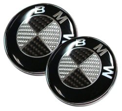 82mm/73mm Real Carbon Fiber BMW Black/Silver Hood/Trunk Emblems Badges