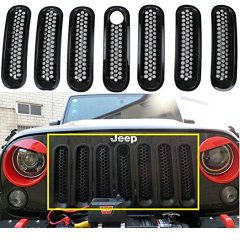 Black Front Grill Mesh Grille Insert with Key hole Fit Mopar hood lock For Jeep Wrangler Jk Rubicon Sahara & Unlimited 2007-2015 7PC