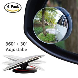 4 Pack Upgrade 2″ Blind Spot Mirrors, Ampper 360° Rotate + 30° Sway Adjustabe HD Glass Convex Wide Angle Rear View Car and Motorcycle Universal Fit Stick-On Lens
