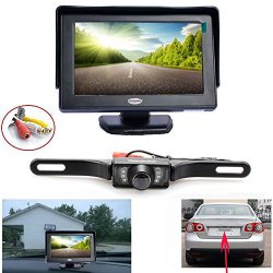 Backup Camera and Monitor Kit, Chuanganzhuo License Plate CMOS Wide Angle Back up Camera With 7 LED Night Vision+ 4.3