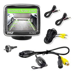 Pyle PLCM32 Car Vehicle Rear View Backup Camera & Monitor Parking/Reverse Assistance System, 3.5” Screen, Night Vision, Distance Scale Lines, Waterproof Cam, Universal Mount