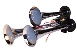 Three Trumpet Compact Train Air Horn – Super Loud Horns EZ Fit for Trucks and Cars
