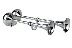 Wolo (125) The Dominator Stainless Steel Dual Trumpet Horns – 12 Volt, Low and High Tone