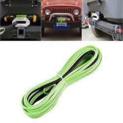 ANZIO 3/16 Inch x 50′ Green Synthetic Winch Line Cable Rope 5400LBs+ Sheath Thimble Recovery Replacement ATV UTV Truck Boat
