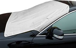 Hamist Premium Car Snow Cover Sun Shade Waterproof Polyester Front Side for Winter and Summer Protector Covers Wipers Silver