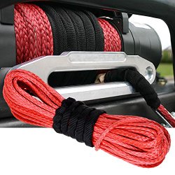 1/4″ x 50′ RED Synthetic Fiber Winch Line Cable Rope 6400+ LBs Recovery For Jeep ATV SUV UTV