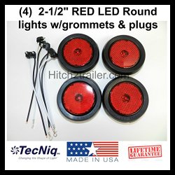 (4) LED 2.5″ Round Red Clearance/side Marker Light Kit with Light Grommet and Wire Pigtail Truck Trailer Rv – Made in USA with Lifetime Warranty!