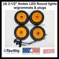 (4) of LED 2.5″ Round Amber Clearance/side Marker Light Kit with Light Grommet and Wire Pigtail Truck Trailer Rv – Made in USA with Lifetime Warranty!