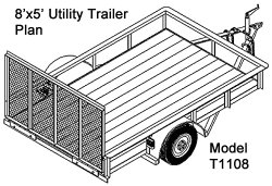 8’x5′ Utility Trailer Plans Blueprints, Model T1108