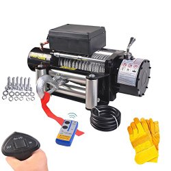 GHP 12V Truck Classic 12500lbs Electric Recovery Wireless Remote Winch w Gloves