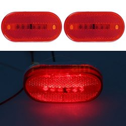 Partsam 1 Pair of Red Oblong Clearance/Side Marker light w/ White Base For Camper Boat(Pack of 2 pcs)