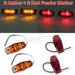 Partsam 4x LED Light Red/Amber Surface Mount Clearance Universal Side Marker Trailer Assembly