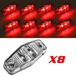 Partsam 8x Universal 2 Diode Clear/Red Mount Clearance LED Light Side Fender Marker Replacements