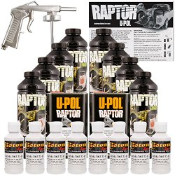 U-POL Raptor GM White Urethane Spray-On Truck Bed Liner Kit w/ FREE Spray Gun, 8 Liters