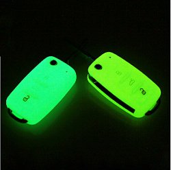 9 MOON Silicone Luminous Remote Flip Key Protecting Key Case Cover Fob Holder 3 Buttons For VW Volkswagen,Green