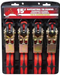 Erickson 31418 Red 1″ x 15′ Ratcheting Tie-Down Strap, (Pack of 4)