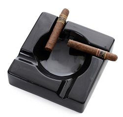 Mantello Cigars Large Black Ceramic Cigar Ashtray for Patio / Outdoor Use