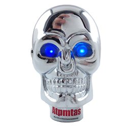 Atpmtas® Chrome Manual Gear Shifter Knob LED Blue Light Skull Shift Knob Aluminium Alloy Shifting Lever Rod