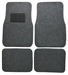 BDK Carpeted 4 Piece Mat With Vinyl Heel Pad Car Vehicle Universal Fit (Medium Gray)
