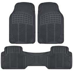 Black Nibbed Rubber Floor Mats Front & Rear 3Pc with Runner Liner