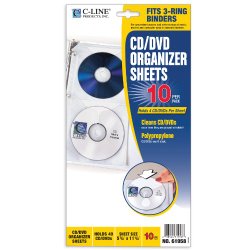 C-Line Deluxe CD Ring Binder Storage Pages for Standard 3-Ring Binders, Stores 4 CDs/Page, 5-13/16 x 11-1/16 Inches, 10 Pages per Box (61958)
