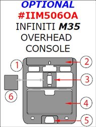 Car Interior Flat Overlay Kit By WOW Trim, Item# IIM506OA-RDBCF Infiniti M35, Optional Overhead Console Overlay Kit, 6 Pcs., Real Dark Blue Carbon Fiber