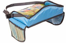Childrens Travel Tray – Kids Play Tray for Snacks Car Bus Train and Plane Journeys – Small – Blue – By Driving With Kids – Works on Buggy and Pushchair