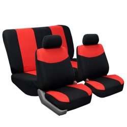 FH-FB056112 Modern Flat Cloth Car Seat Covers Red / Black Color