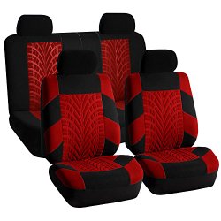 FH-FB071114-SEAT Full Set Travel Master Seat Covers Airbag Ready & Rear Split Bench Red/Black Color-Fit Most Car, Truck, Suv, or Van