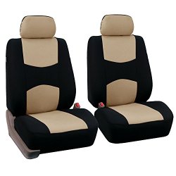 FH Group Universal Fit Flat Cloth Pair Bucket Seat Cover, (Beige/Black) (FH-FB050102, Fit Most Car, Truck, Suv, or Van)