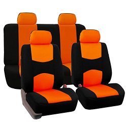 FH Group Universal Fit Full Set Flat Cloth Fabric Car Seat Cover, (Orange/Black) (FH-FB050114, Fit Most Car, Truck, Suv, or Van)