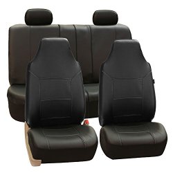 FH-PU103114 High Back Royal PU Leather Car Seat Covers Airbag & Split Solid Black-Fit Most Car, Truck, Suv, or Van