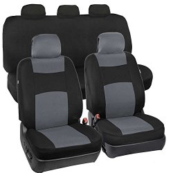 Full Set Black & Gray Seat Covers for Car Auto SUV 9pc Polyester Cloth Solid Bench
