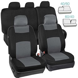Full Set Black & Gray Seat Covers for Car Auto SUV Polyester Cloth – 60/40 Split Rear Bench