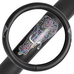 GripGrab Comfort Grip – Psychedelic Elephant on Black Synthetic Leather Steering Wheel Cover 15″