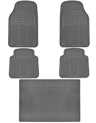 Heavy Duty 5pc Front & Rear Rubber Mats w/ Trunk Liner – All Weather Protection – Universal Car Truck SUV – Gray