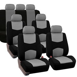 HOLIDAY SALE : FB051217 Three- Row Multifunctional Flat Cloth Car Seat Covers, Airbag Compatible and Split Bench Gray / Black – Fit Most Car, Truck, Suv, or Van