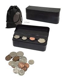 JAVOedge 2 Pack Black Coin Storage Case with Lid for Organizing Change in Car /Truck / Van with Bonus Storage Bag
