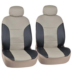 Motor Trend Black/Beige Two Tone PU Leather Car Seat Covers – Classic Accent – Premium Leatherette – Front Pair