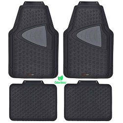 Motor Trend Eco-Clean Rubber Series – Black Grid Two Tone Gray Inlay – 4pc Odorless Rubber Floor Mats