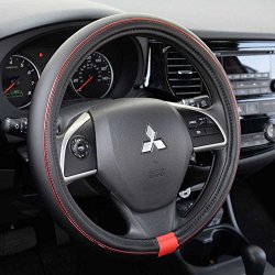 Motor Trend ProSleek Synthetic Leather Steering Wheel Cover Black w/ Red Metallic Ring Standard Size