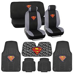 Superman Seat Cover, Rubber Floor Mat and Sun Shade – Warner Brothers 14 Piece Full Interior Protection Auto Accessories