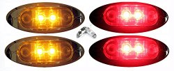 2 Red 2 AMBER LED Oval Clearance/Side Marker Light with Chrome Bezel Clear Lens for TRUCK TRAILER 2″ Autosmart KL-15114C